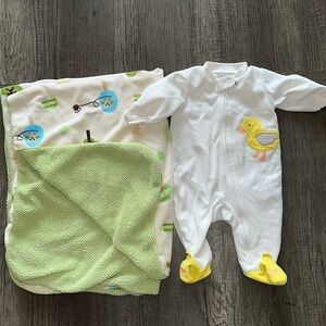 Baby blanket and soft pajamas bundle 3 months